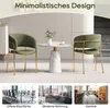 A minimalist interior scene featuring two green chairs and a marble-top table, with smaller images below showing an office, a bedroom, and a canteen. Voir les images du produit