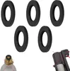 Five black O-rings are arranged in two rows on a white background. A close-up of a CO2 cylinder valve and a part of a device are visible in the bottom left and bottom right corners respectively. Produktbild-Vorschau
