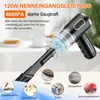 A handheld vacuum cleaner is shown with various attachments and examples of what it can clean. Produktbild-Vorschau