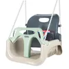 A baby swing seat with a safety harness and a green front bar, suspended by white ropes against a white background. Anteprima dell’immagine prodotto