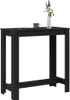 A black bar table with a vase of flowers and a cup on top, isolated on a white background. Produktbild-Vorschau