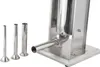 A close-up shot of a stainless steel sausage stuffer with three filling tubes. Náhled obrázku produktu