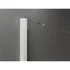 A white shower enclosure profile with a thin, extendable metal rod emerging from it, set against a plain gray wall. Produktbild-Vorschau