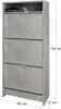 A tall, narrow shoe cabinet with three flip-down doors, presented in a concrete-like finish. Dimensions are indicated with measurement lines and numbers. Náhľad obrázku produktu