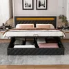 A bed with storage is shown in a bedroom setting. Produktbild-Vorschau