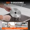 Hands wearing gloves cleaning a slicer blade under running water, with inset images showing a detachable blade and food pusher. Náhled obrázku produktu