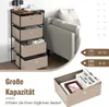 A nightstand with fabric drawers next to a sofa, with marketing text and icons. Podgląd zdjęcia produktu