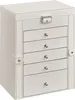 A white jewelry box with multiple drawers and a silver lock. Produktbild-Vorschau