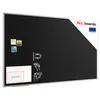 A black magnetic whiteboard with a silver frame, shown with some attached notes and icons indicating features. Náhled obrázku produktu
