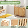A bedroom scene with a nightstand and bed, and a laundry hamper in the background. Three close-up shots highlight product features. Podgląd zdjęcia produktu