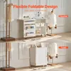 A sewing table shown in both expanded and folded states, demonstrating its space-saving design. Voir les images du produit