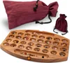 A wooden Bao game board with colorful stones and two fabric bags. Náhled obrázku produktu