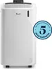 A white De'longhi Pinguino portable air conditioner is shown against a white background, with a circular promotional graphic on the right. Voir les images du produit