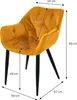 A yellow velvet chair with dimensions indicated by measurement lines and text. Náhled obrázku produktu