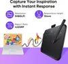 A graphic tablet and stylus are shown connected to a laptop, with animated figures and text highlighting product features. Voir les images du produit
