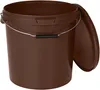 A brown plastic bucket with a metal handle and a lid slightly ajar, shown against a white background. Podgląd zdjęcia produktu