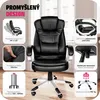 Collage of images showcasing a black office chair with silver accents, with various close-ups and infographics. Voir les images du produit