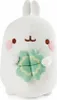 A white plush toy rabbit holding a green clover leaf. Podgląd zdjęcia produktu