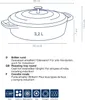 Diagram of a round roasting pan with dimensions and multilingual descriptions, along with icons indicating compatible heat sources. Náhled obrázku produktu