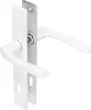 A white door handle set with a metal plate is shown against a white background. Anteprima dell’immagine prodotto