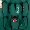 A close-up view of a green car seat's harness system. Náhľad obrázku produktu