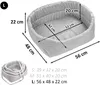 A diagram showing the dimensions of a dog bed, with different sizes listed. Produktbild-Vorschau