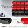 A wall-mounted storage system with red and black bins, shown in a workshop or garage setting. Produktbild-Vorschau