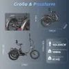 A collage of images and text detailing the dimensions and specifications of an electric tricycle. Náhled obrázku produktu