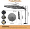 Faziango Sonnenschirm Ampelschirm 3x3 m Grau mit Solar LED, Produktbild-Vorschau 2