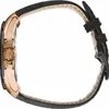 A side view of a watch with a black leather strap and rose gold casing. Produktbild-Vorschau