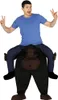 A man wearing a blue t-shirt is riding on the shoulders of a gorilla costume. Anteprima dell’immagine prodotto