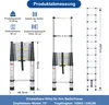 Diagrams and text illustrating the dimensions and specifications of a telescopic ladder. Anteprima dell’immagine prodotto