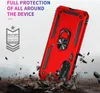 A red phone case with a ring holder is shown in a dynamic, action-oriented scene with debris flying around it, suggesting durability and protection. Produktbild-Vorschau