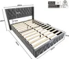 A diagram of a bed frame with dimensions and specifications. Voir les images du produit