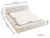 A tufted upholstered bed frame with a mattress on top, showing dimensions. Náhled obrázku produktu