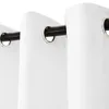 Close-up of white outdoor curtains with grommets hanging on a black curtain rod. Produktbild-Vorschau