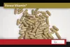 A pile of capsules on a white surface with a marketing banner at the top and a logo at the bottom right. Produktbild-Vorschau