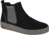 A black Chelsea boot with a gray sole and elastic side panels, shown from a side angle against a white background. Produktbild-Vorschau