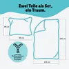 Diagram showing the dimensions of a two-piece bedding set, including a pillow and a duvet cover, with a close-up of a zipper detail. Produktbild-Vorschau