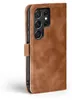 A brown leather flip case for a smartphone is shown against a white background. Produktbild-Vorschau