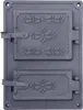 A close-up, front-facing view of a cast iron oven door with decorative elements. Náhľad obrázku produktu