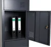 A close-up view of an open metal locker with two binders inside and an open locker door on the right. Produktbild-Vorschau
