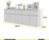 A white sideboard with decorative items on top, with dimensions indicated. Náhled obrázku produktu