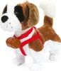 A plush toy St. Bernard dog wearing a red harness with a small barrel attached. Produktbild-Vorschau