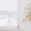 A close-up view of a white sheer Roman blind tied with a ribbon. Produktbild-Vorschau