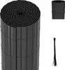A rolled-up black PVC privacy screen and a bundle of black zip ties against a white background.