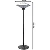 A floor-standing infrared patio heater with dimensions indicated. Produktbild-Vorschau