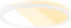 A white circular LED panel light with a gradient of yellow light emanating from it. Produktbild-Vorschau