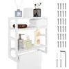 A white wooden bathroom shelf with various items like soap dispensers, towels, and toiletries. Podgląd zdjęcia produktu