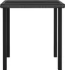 A black outdoor dining table with a rattan-like texture on the tabletop and black metal legs, shown from the front against a white background. Náhled obrázku produktu